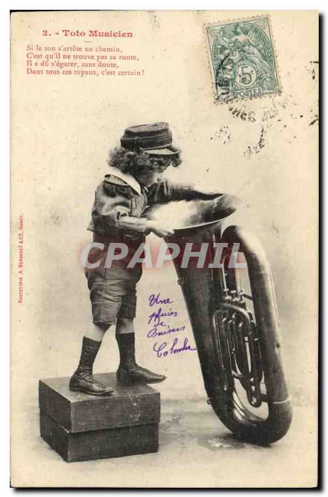 Toto Musicien — Kind, das eine Tuba spielt — Phototype A. Branger, Nancy, n°2 - Vorderseite