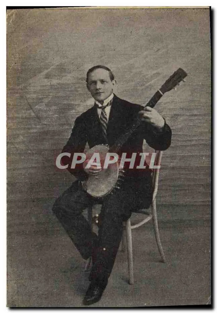 Musicien avec banjo — portrait studio — éditeur IMP. A. ANNOT - Awers