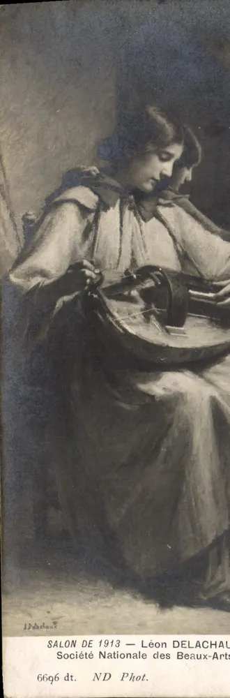 Frau, die die Mandoline spielt — Salon 1913 — Société Nationale des Beaux-Arts — Léon Delachaux - Vorderseite