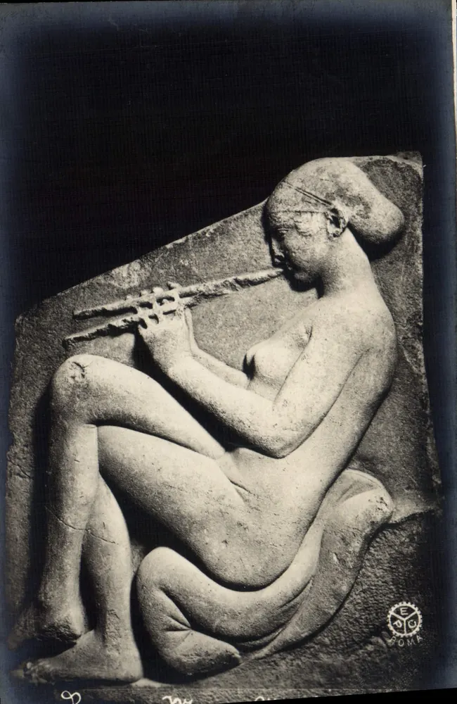 Mulher nuá tocando flauta — bas-relief — P. E. CHAUFFORIER - Frente
