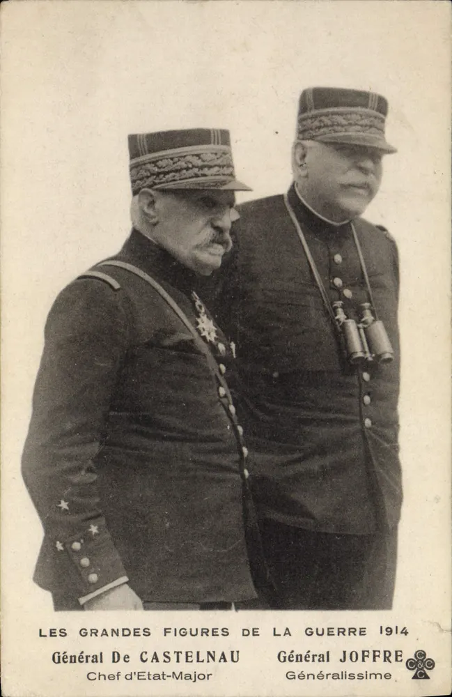General De Castelnau y General Joffre — Las Grandes Figuras de la Guerra 1914 — Editor C.C.C. - Anverso