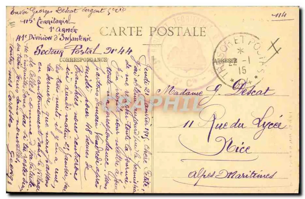 Geral Castelnau, Geral Joffre, Geral Joffre — Guerra de 1914 — Impressora Rannée de Nîmes - Verso