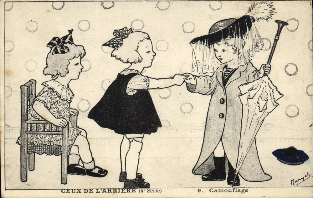 Zwei Kinder und ein Kind in Kamerad-Uniform — DIE HINTEREN (4. Serie) Nr. 9 - Vorderseite