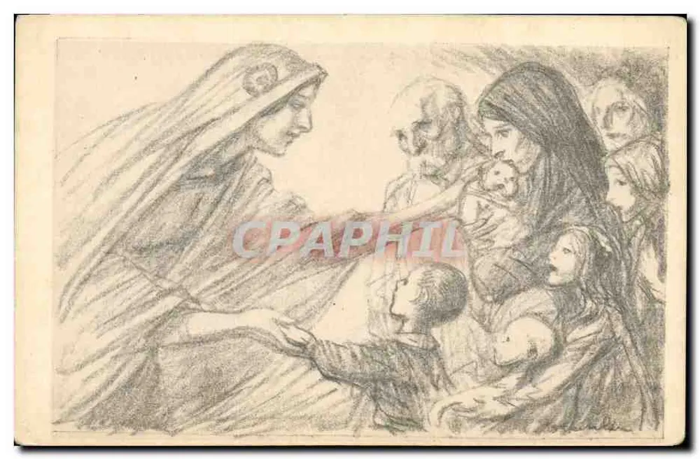 Cena religiosa — desenho a lápis — Jornada Francesa do Socorro Nacional - Frente