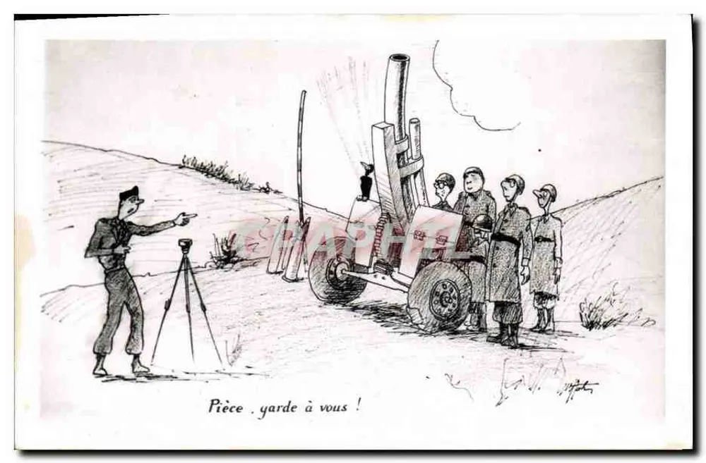 Soldados e peça de artilharia — caricatura militar — editor não visível - Frente
