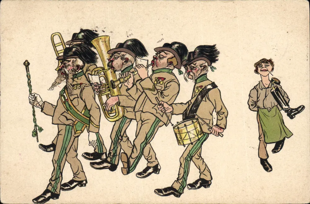 Músicos de parada — caricatura — editor desconhecido - Frente