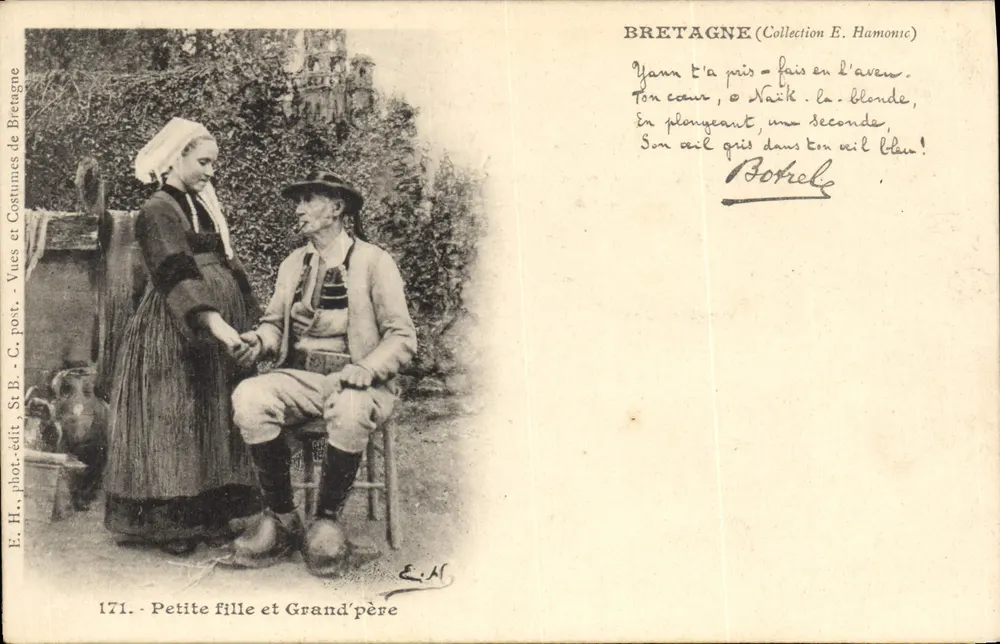 Kleine Mädchen und Großvater — Bretagne — E.H. Fotografie-Verlag St B. - Ansichtskarte - Sammlung E. Hamonic, Nr. 171 - Vorderseite
