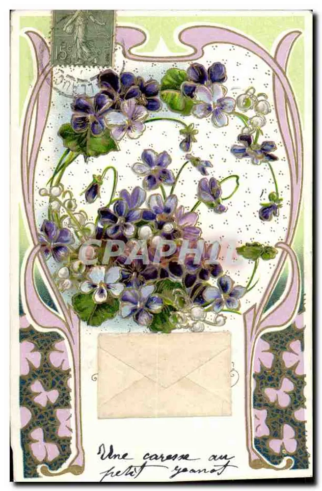Violeiros e lírios em um quadro Art Nouveau — editor não visível, número de série não legível - Frente