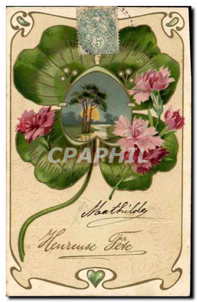 Festa — Carta postal ornada de flores e folhas — Editor S.A.F. n° 6499 - Frente