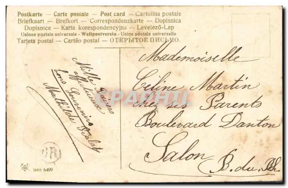 Festa — Carta postal ornada de flores e folhas — Editor S.A.F. n° 6499 - Verso