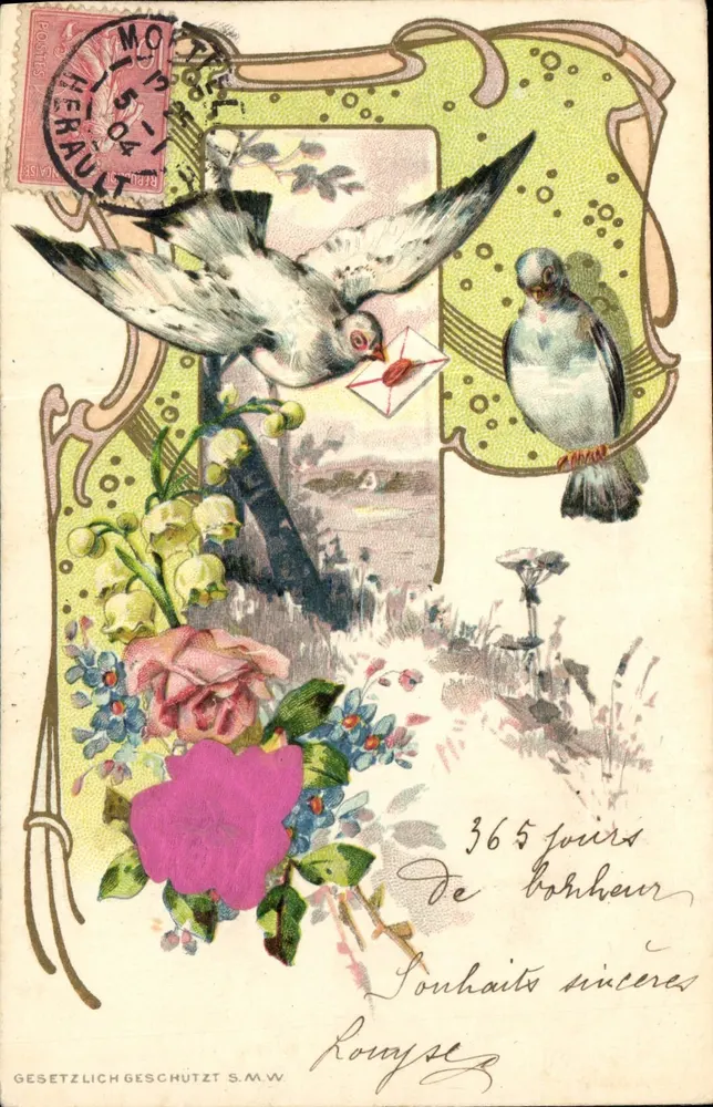 Pássaros e flores — 365 dias de felicidade — editor S.M.W. n°191 - Frente