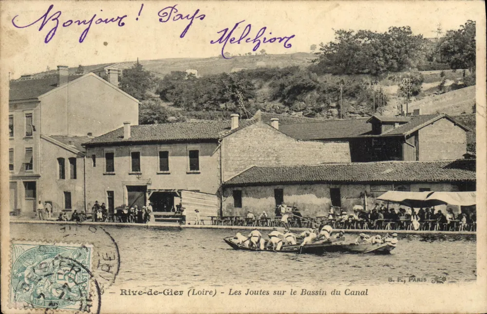 Rive-de-Gier (Loire) — Jousting am Kanalbecken — B. F., PARIS - Vorderseite