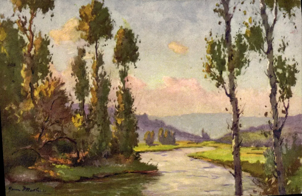 Flusslandschaft — Ansicht eines von Bäumen umgebenen Flusses — Kupferstich von Jean Matbuis, Nr. 476 - Vorderseite