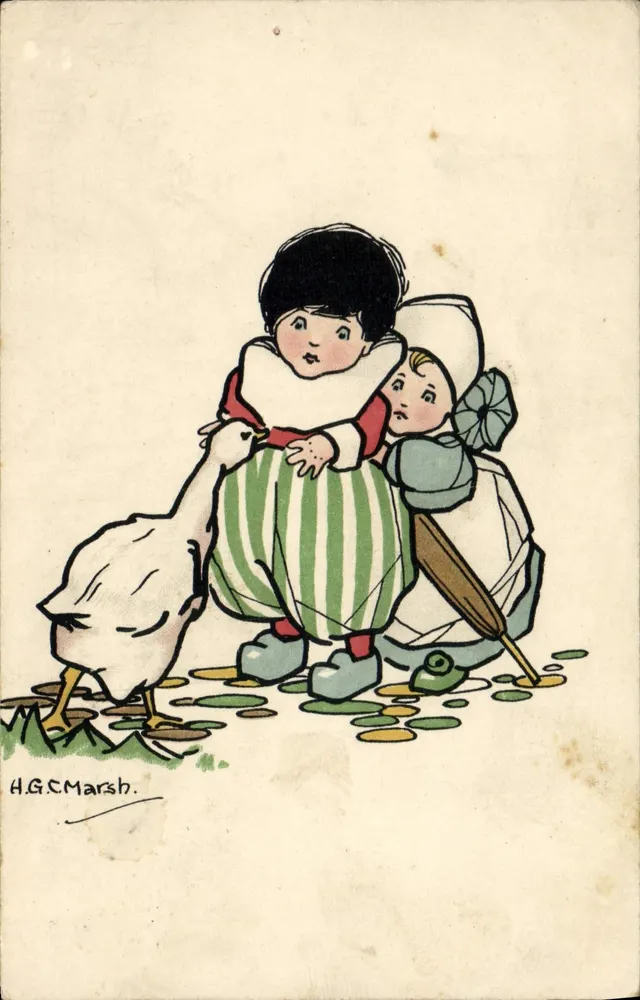 Zwei Kinder und ein Ente — Illustration von H.G.C. Marsh — Verlag B. Dondorf, Nr. 2389 - Vorderseite