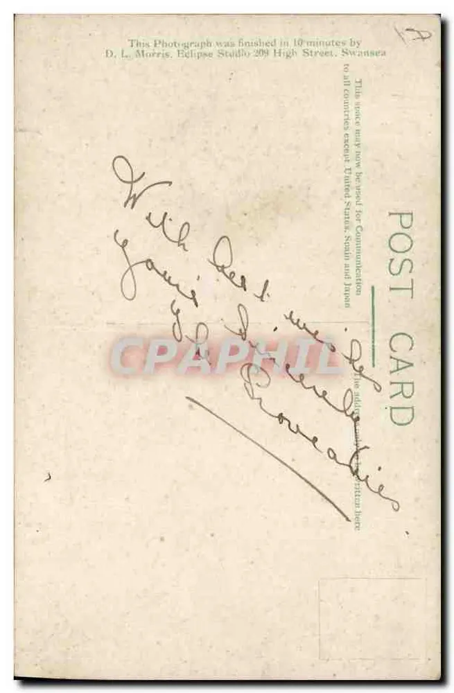 Grupo de seis jovens mulheres — Estúdio D. L. Morris, Swansea — carta postal - Verso