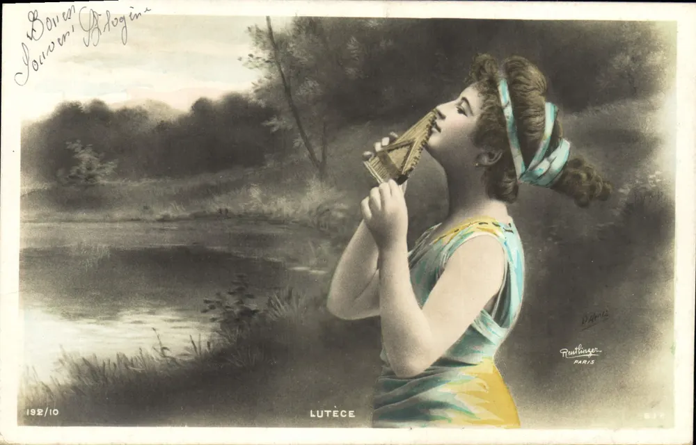Lutèce — jovem mulher tocando líra — Reutlinger Paris, série S.I.P. - Frente