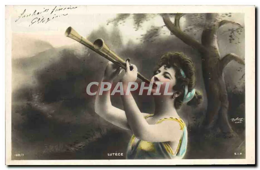 Lutèce — jovem mulher tocando um corno — editor Rautlage, Paris, série S.I.R. n°192/7 - Frente