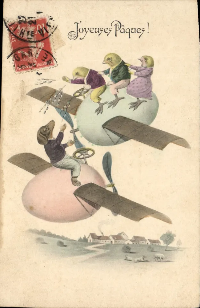Fliegende Eier mit Vögeln — Frohe Ostern! — H. H. i. W. Nr. 1034 - Vorderseite