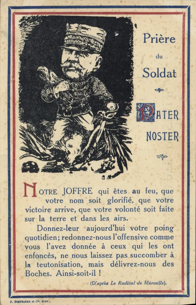 Oração do Soldado — caricatura de Joffre — P. Schnneider e Cie, Grav. - Frente