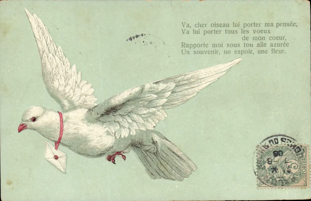 Pomba carregando uma carta — Poema — Editor desconhecido, n° de série não visível - Frente