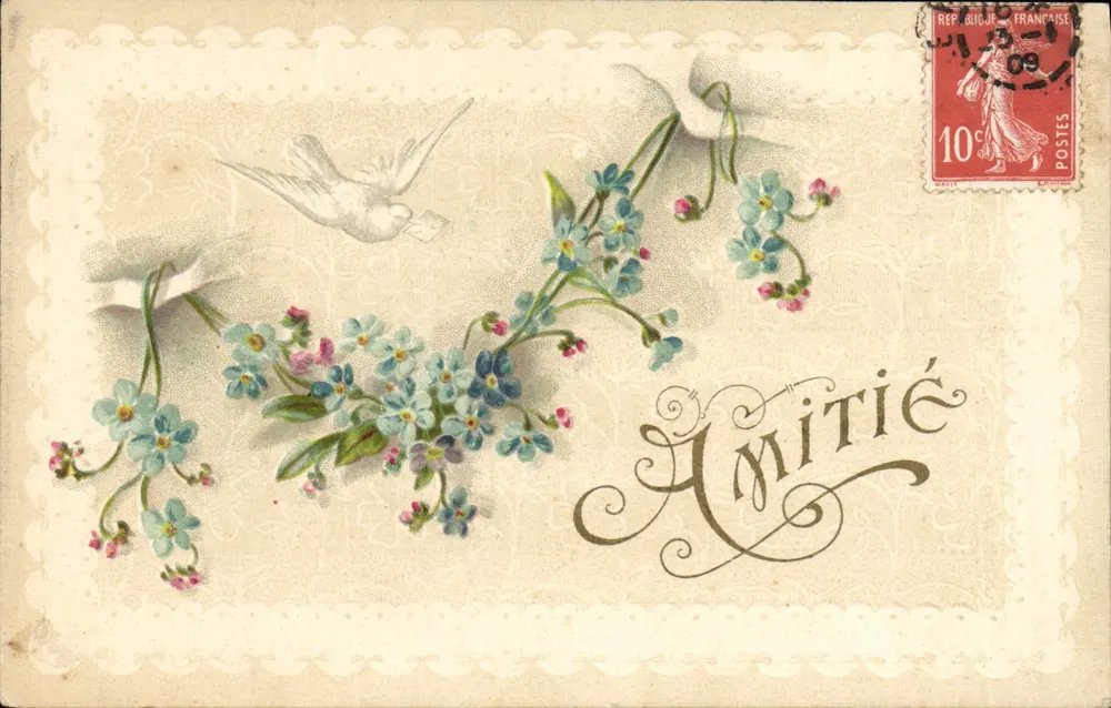 Fiori e colomba — Amicizia — Editore sconosciuto, numero di serie non visibile - Recto