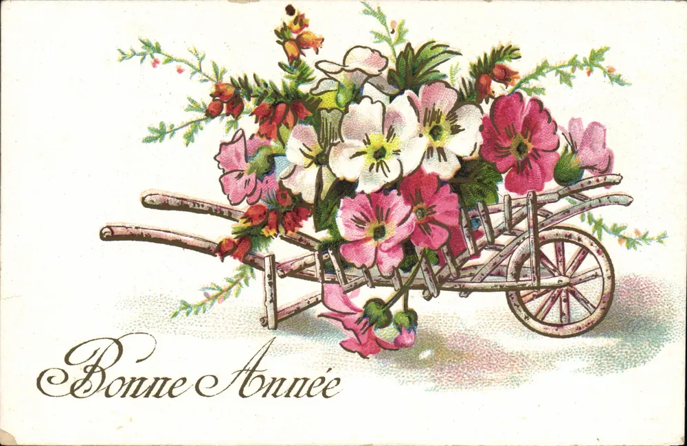 Flores em um carrinho — Boa Ano — J.G. Paris - Frente