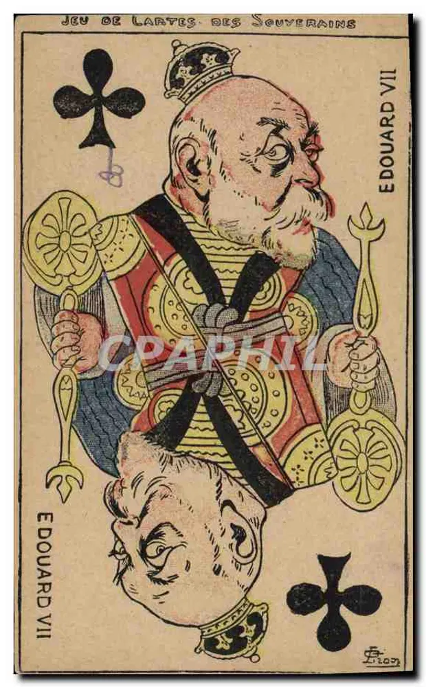 Edouard VII — Carte postal caricatura — Jogo de cartas dos soberanos - Frente