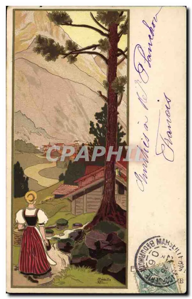 Frau im traditionellen Kleid — Alpenlandschaft — Verlag Madelle - Vorderseite