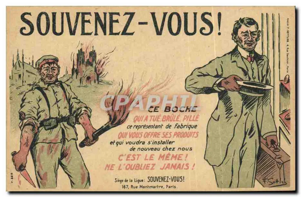 Duitse soldaat en zakenman — anti-Duitse propaganda — Sede van de Liga, 167, Rue Montmartre, Parijs - Voorkant