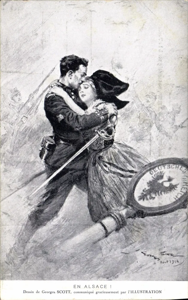 In Elsaß! — Zeichnung von Georges SCOTT, freundlich übermittelt von L'ILLUSTRATION — August 1914 - Vorderseite