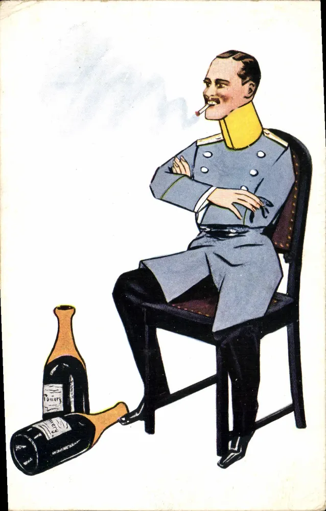 Oficial em uniforme — com garrafas de Pommery — n° 884 - Frente