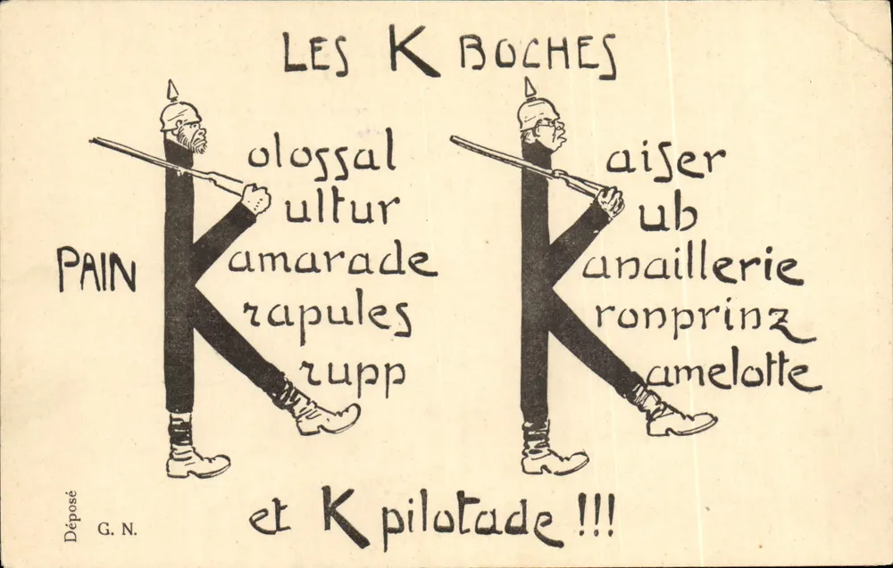 Les Krobches — caricature de soldats allemands avec texte satirique — éditeur G. N. (imprimé sur la carte) - Frente