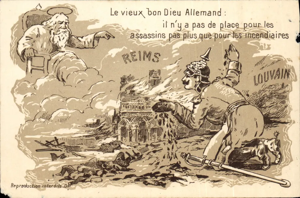 Der alte gute Gott Deutscher — Antideutsche Karikatur — Reproduktion verboten.DP - Vorderseite