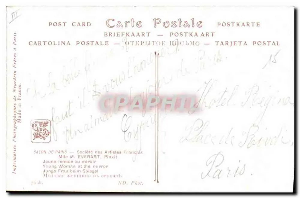 Jovem mulher diante do espelho — Mlle. Everart — Sociedade dos Artistas Franceses - Verso