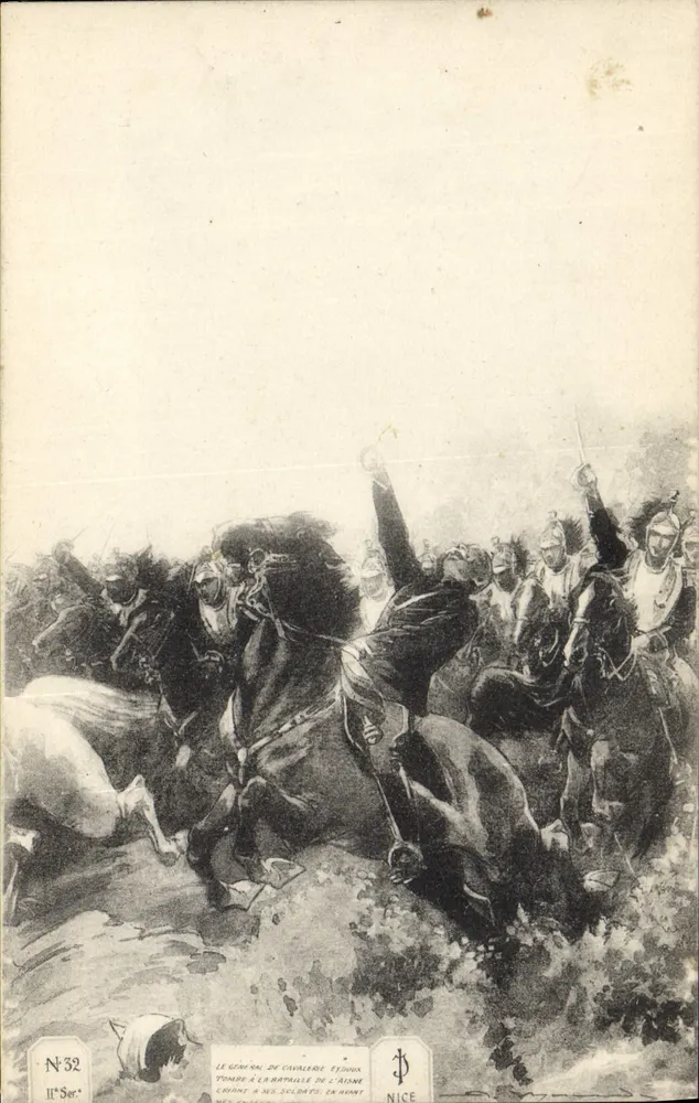 General de Cavalcade Fyodor fällt bei der Schlacht von Alane — ruft seinen Soldaten zu, vorwärts zu marschieren — Nr. 32, II. Serie — Nice - Vorderseite