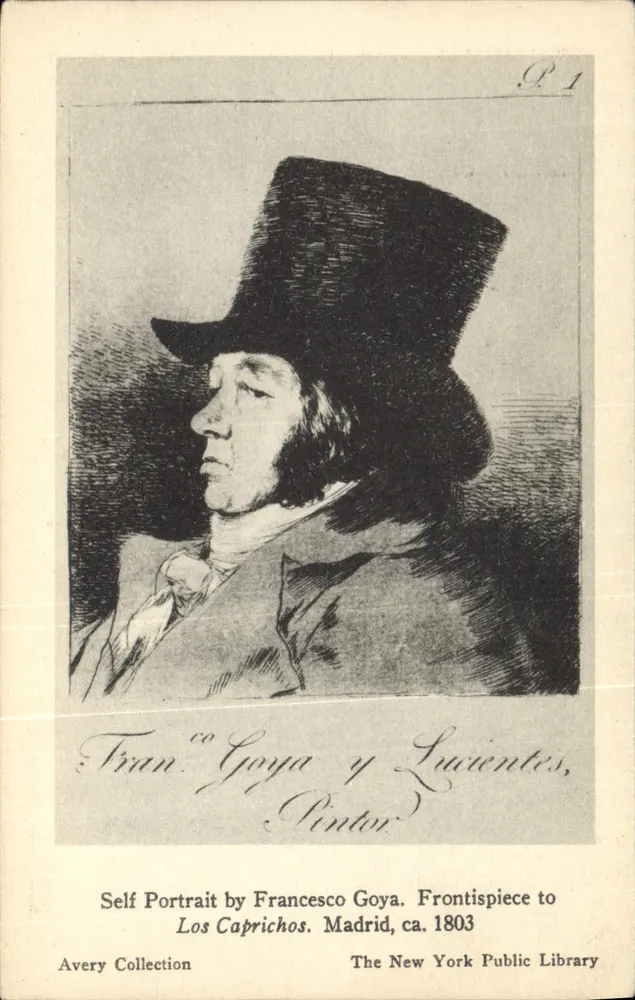 Autorretrato de Francisco Goya — frontispício de Los Caprichos, Madrid, ca. 1803 — Avery Collection, New York Public Library - Frente