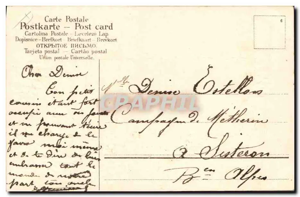 Amizade sincera — carta postal decorada com flores e guirlanda — editor não visível - Verso