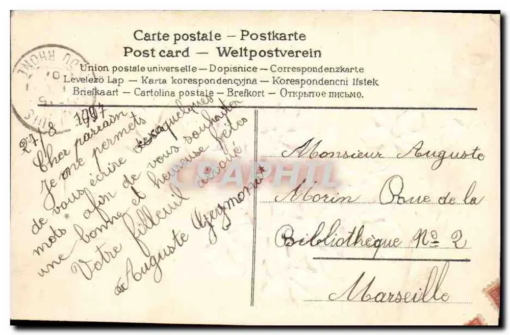 Waza z fioletami — Szczęśliwego urodzin 1904 — wydawca nieczytelny - Rewers