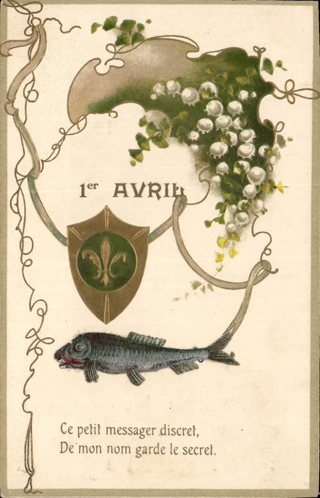 1. APRIL — Gedicht mit Fisch und Weizen — Verlag nicht sichtbar - Vorderseite