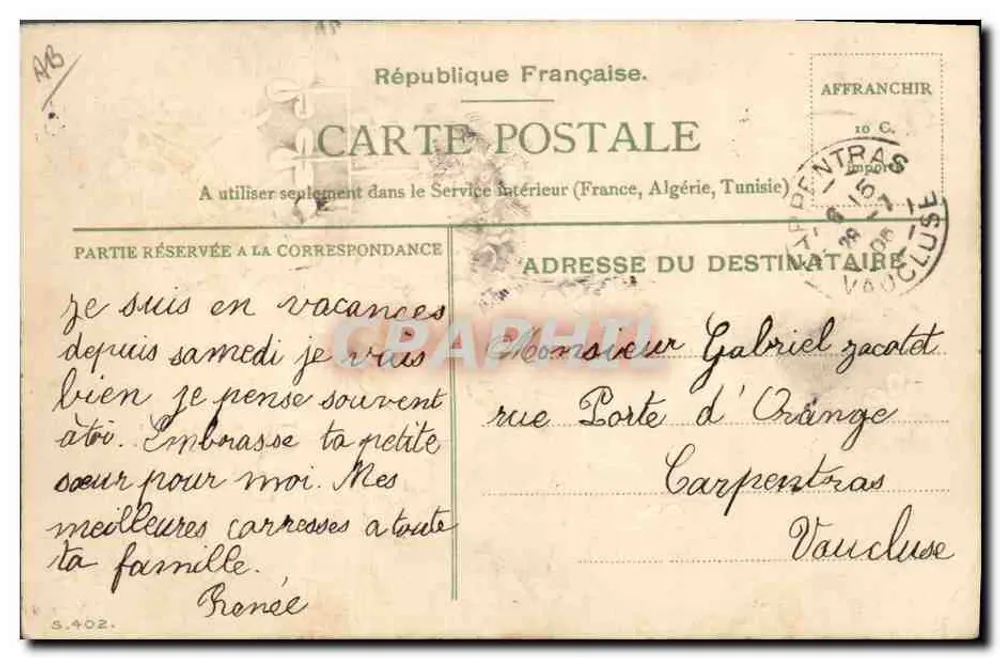 Carta postal com flores azuis — texto 'A Carta postal mantém a Amizade' — editor desconhecido - Verso
