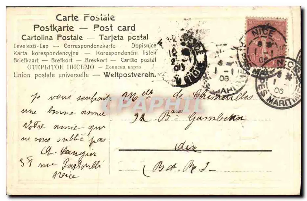 Violes — Melhores desejos — Carte postale - Verso