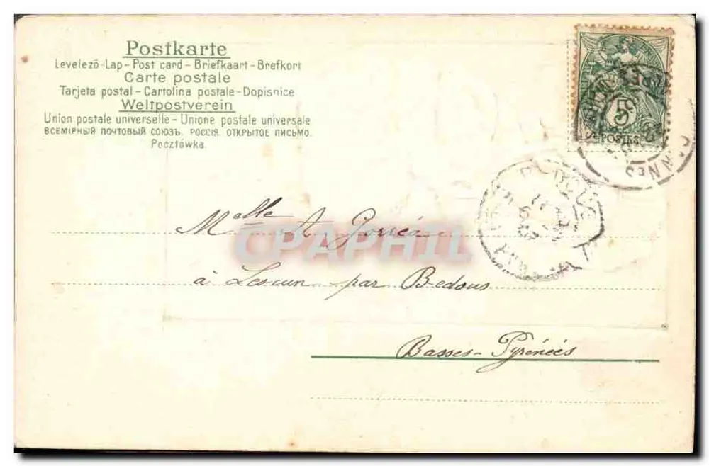 Je vous embrasse — femme en costume d'époque avec couronne — éditeur 'Union postale universelle' n° 5 - Rückseite