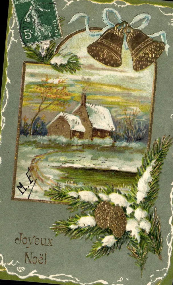 Zimowy krajobraz — zasnieżona dom — wydawca nieodczytalny, numer seryjny nieczytelny - Awers
