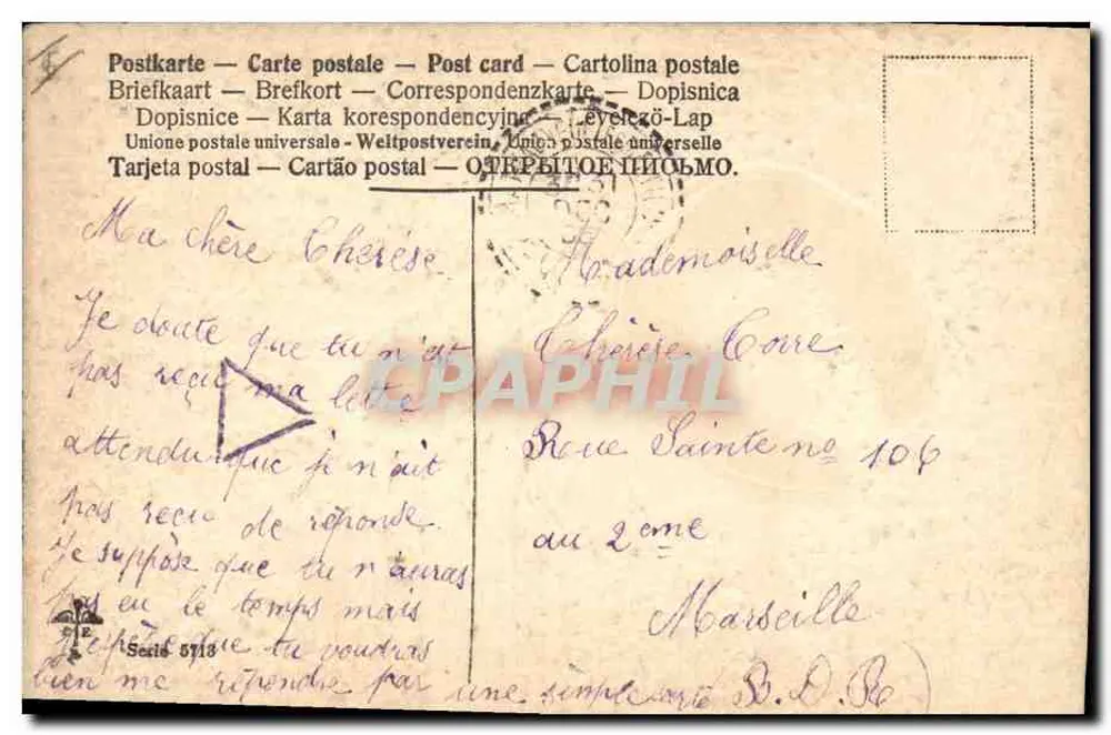 Caviglia y hojas de trébol — 365 días de felicidad — editor desconocido, serie 5713 - Reverso