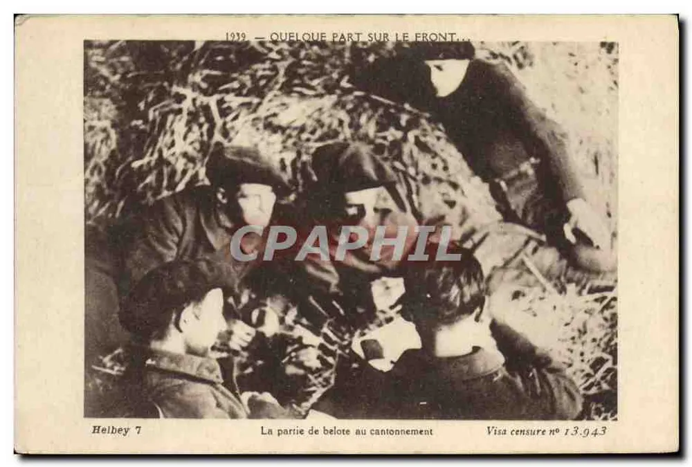 Belote-Spiel im Garnisonlager — 1939 — Helbey 7 — Éditions C. Bardier, Brüssel - Vorderseite