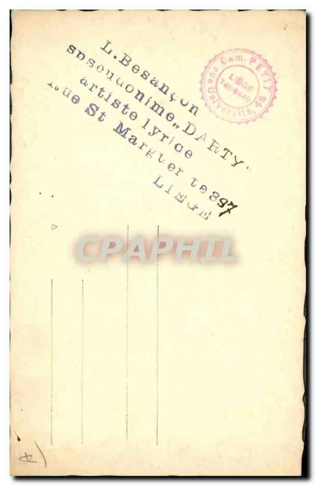 Porträt eines lyrischen Künstlers — L. Besanyon, 'DAERTY' — Libge, Cam. Petit, Universität - Rückseite