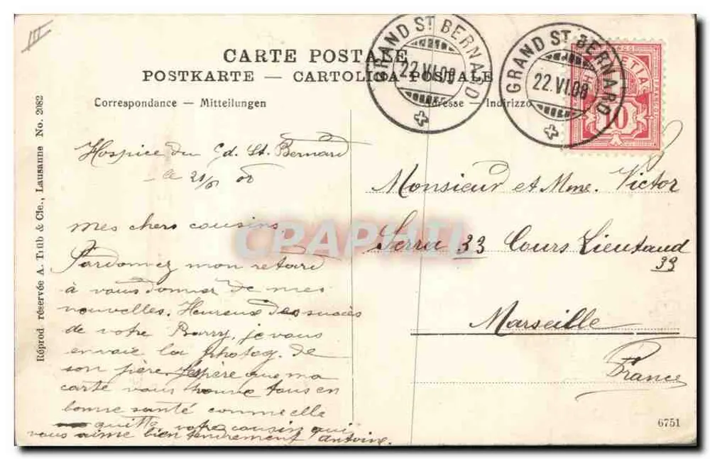 Cão do Grande Saint-Bernard — editor A. Trilb & Cie, n° 2982 - Verso