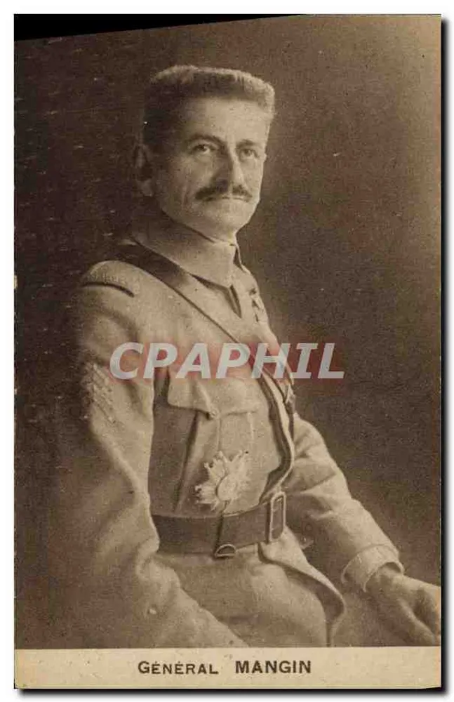 Generał Mangin — portret wojskowy — rysunek z firmy Seégrac, Paryż - Awers