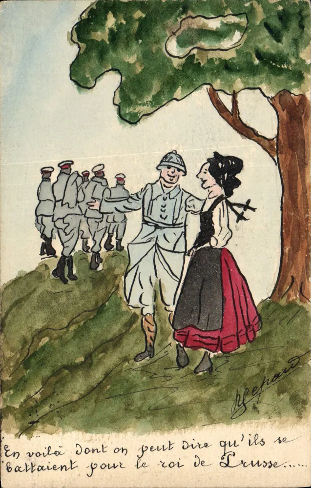 Soldados e camponesa — caricatura satírica — P. J. Repraud - Frente