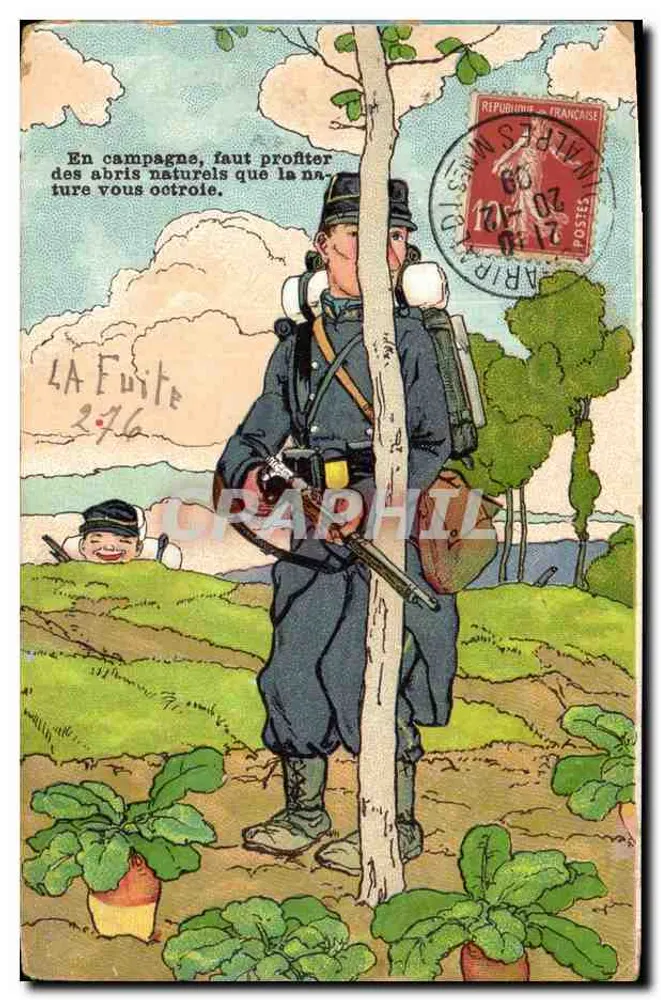 Soldado em campanha — abrigo natural — K.F. editores, Paris, série 1.953 - Frente